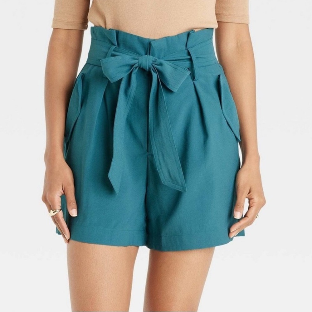 Target A New Day High Rise Utility Paperbag Turquoise Shorts Sz L